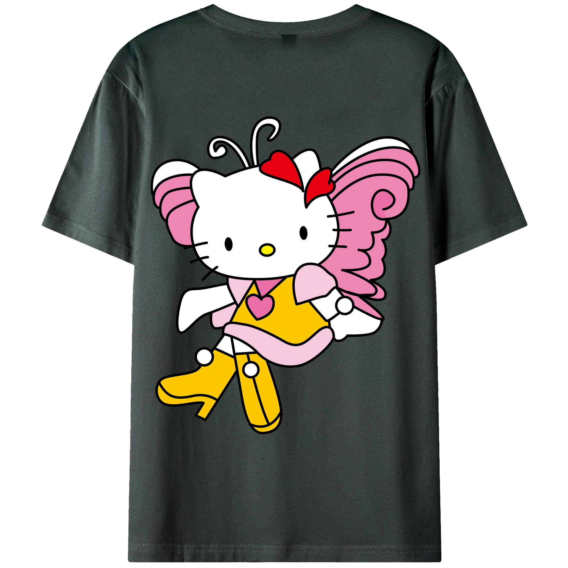 （画像用） Hello Kitty ハローキティ 綿100％ メンズ半袖Tシャツ（バックプリント） 通気性